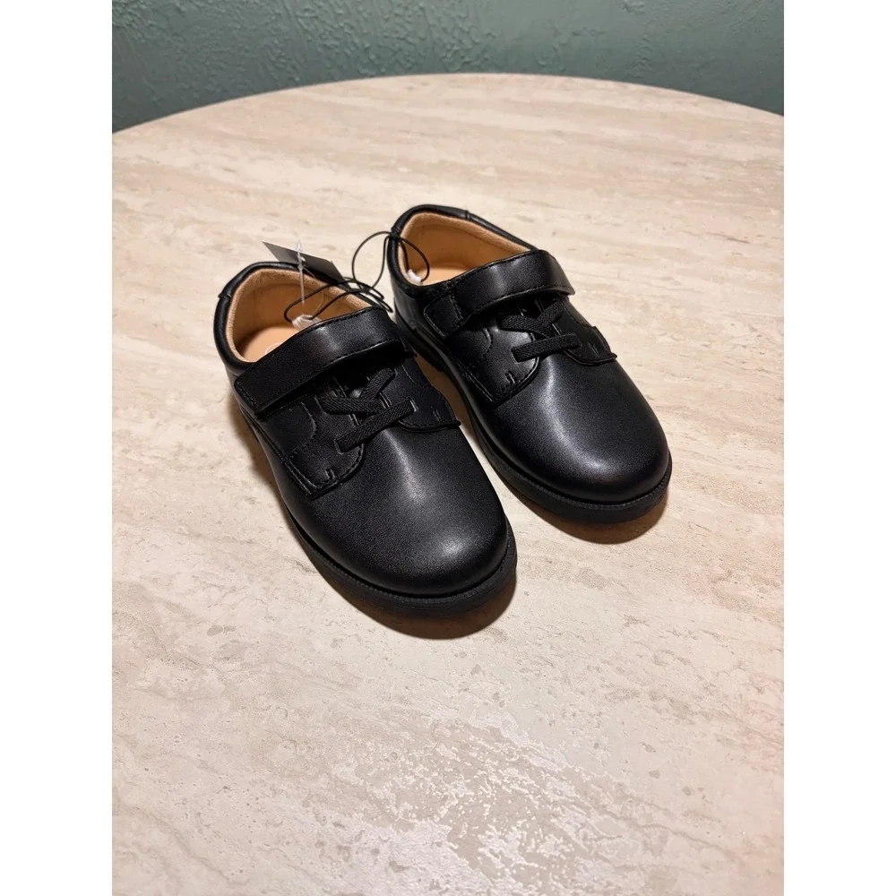 Cat & Jack Miles Boys Black Dress Shoes Hook and Loop Oxford Size 11 NWT